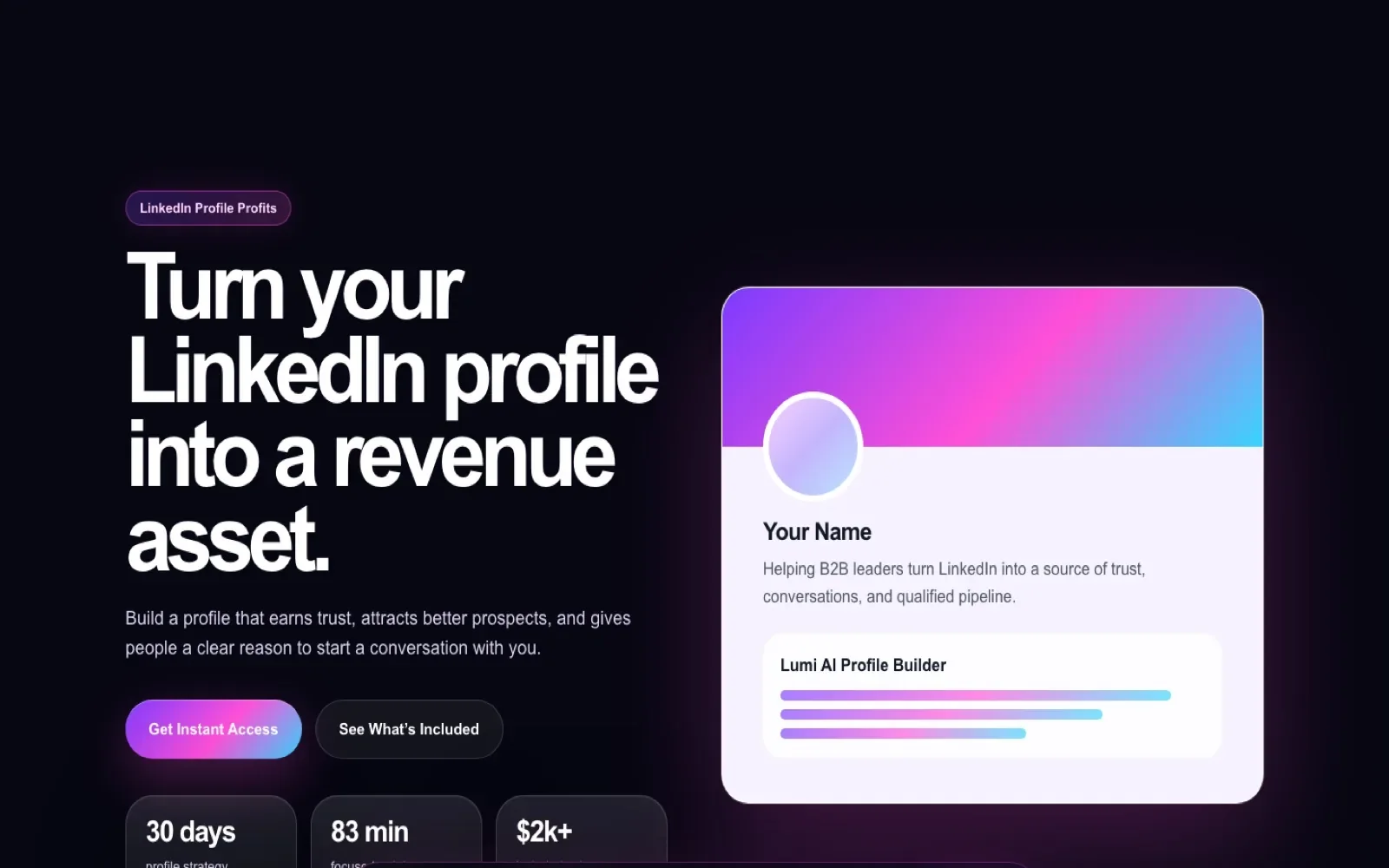 Sales funnel case study for LinkedIn Profile Profits WordPress landing page