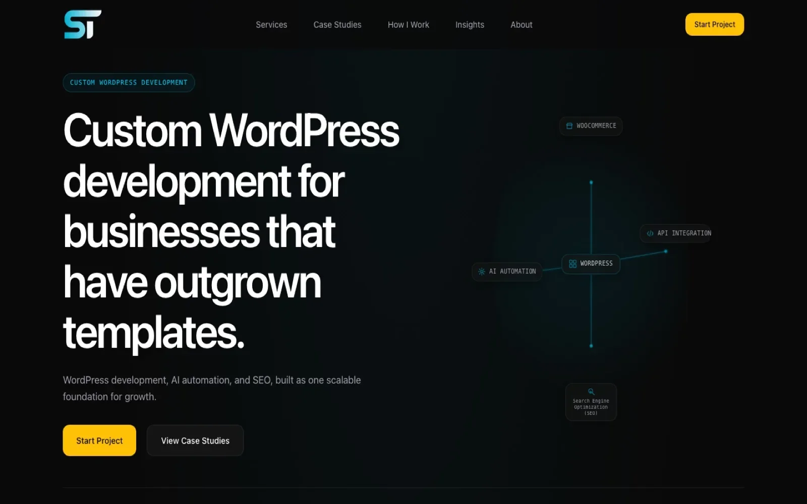 Custom WordPress website case study for Sofiane Trabelsi developer portfolio homepage