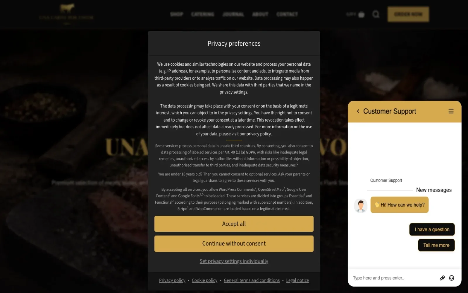 Una Carne Por Favor WooCommerce website homepage