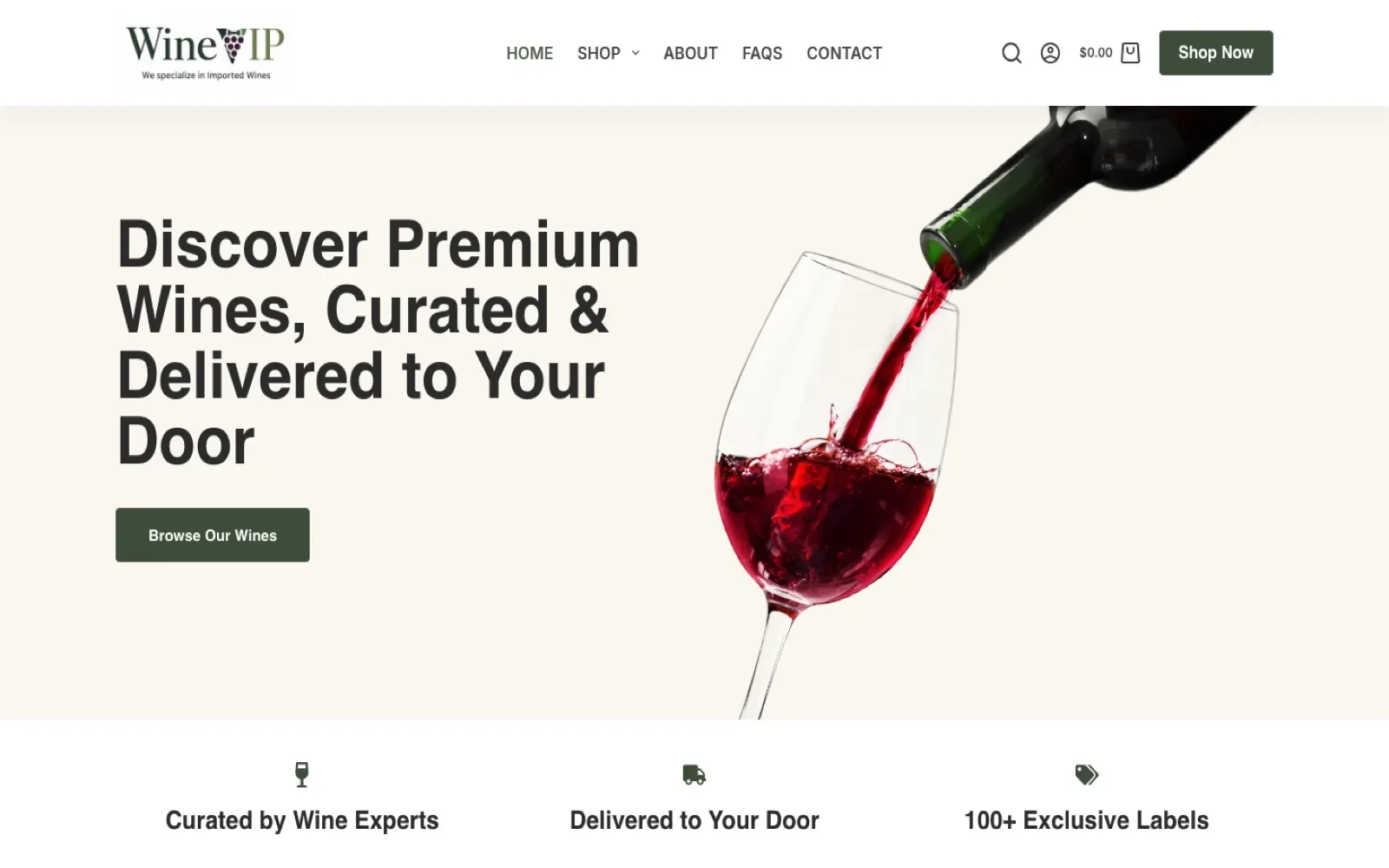 WooCommerce e-commerce case study for WineVIP premium wine store homepage