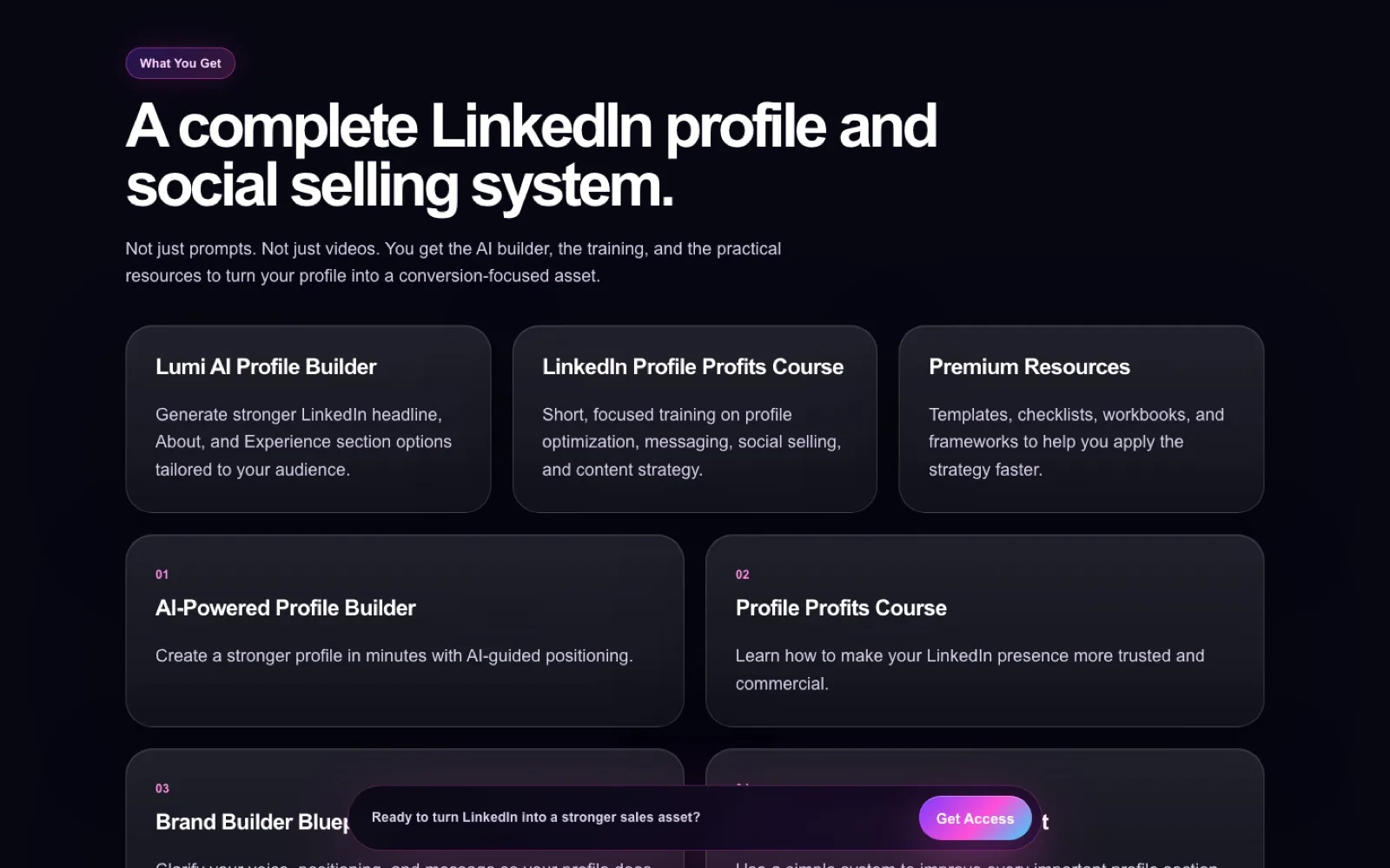 LinkedIn Profile Profits offer stack section