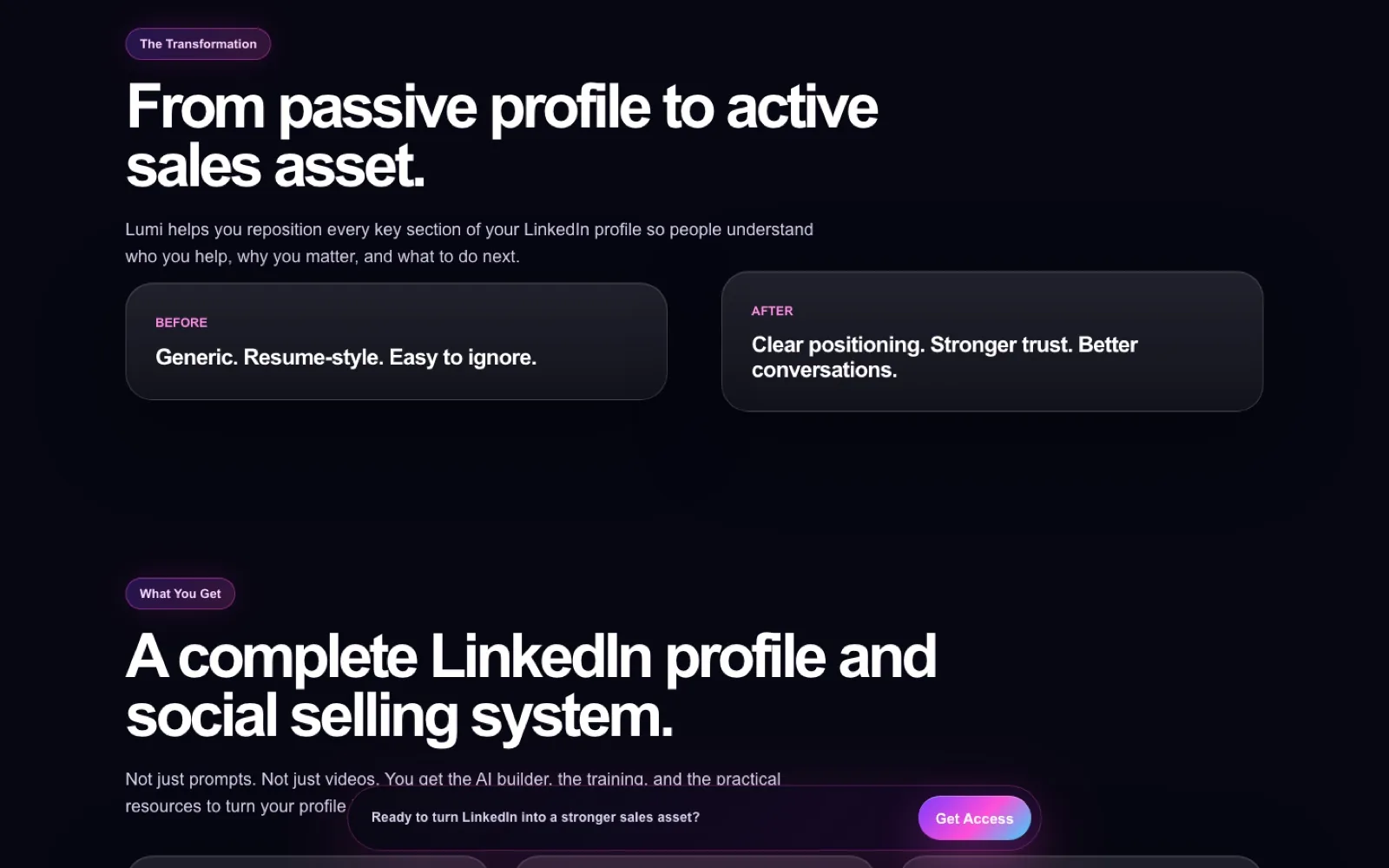 LinkedIn Profile Profits transformation section