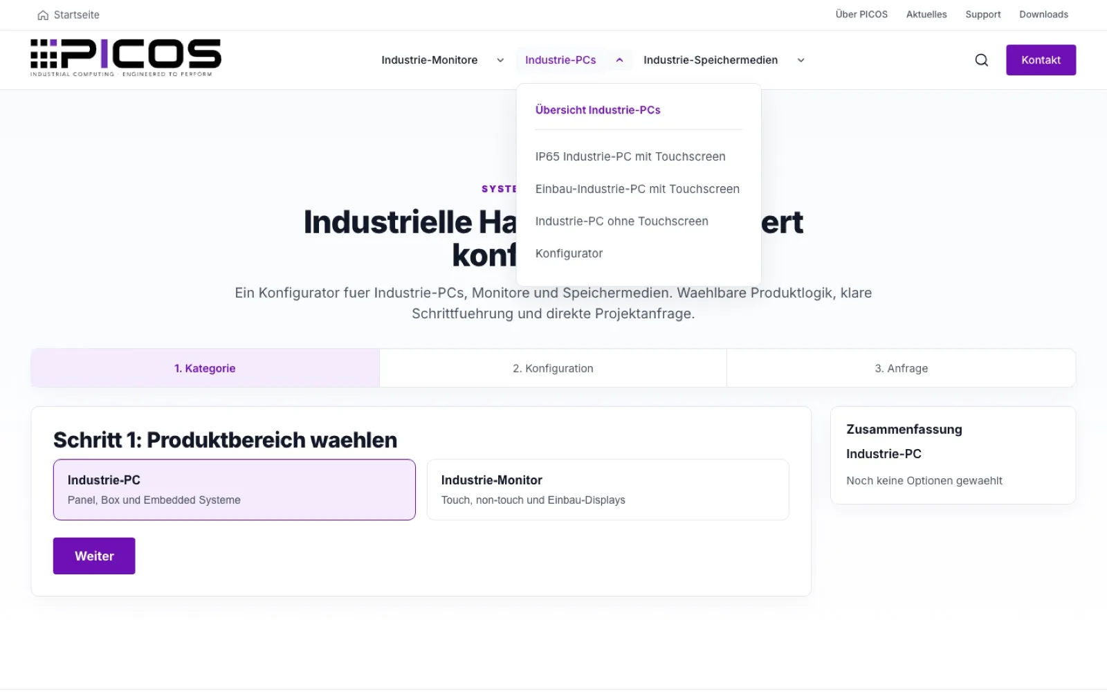 PICOS system configurator interface