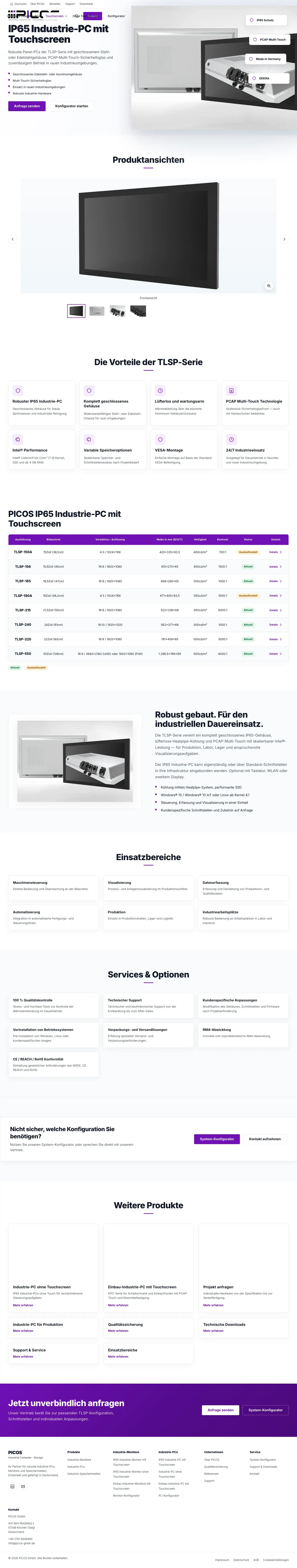 PICOS full product page layout