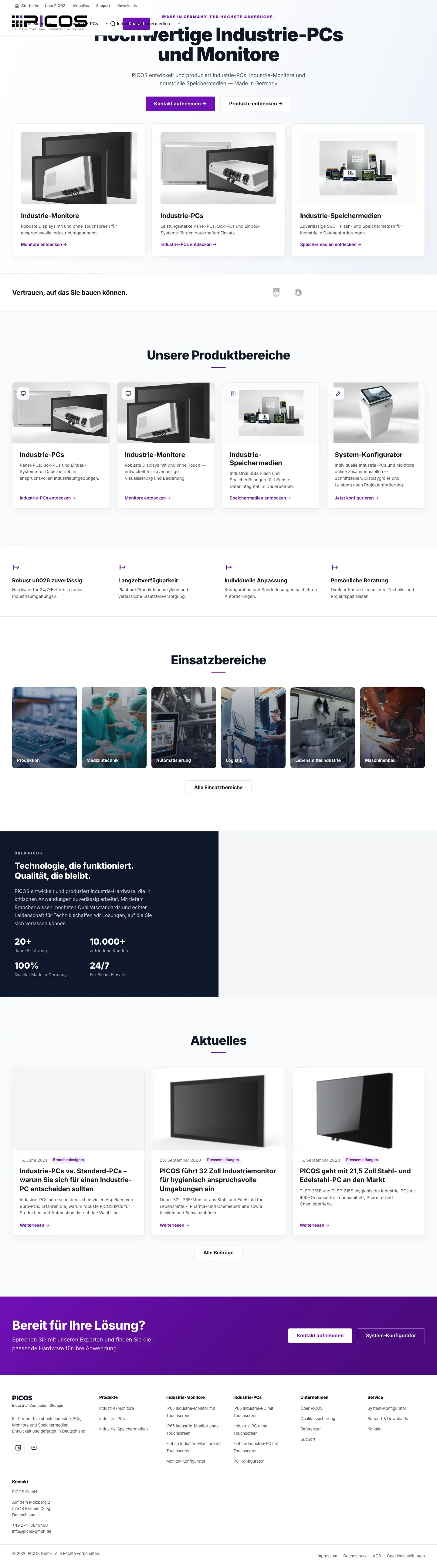 PICOS full homepage layout