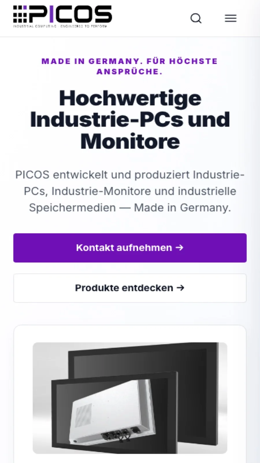 PICOS mobile homepage