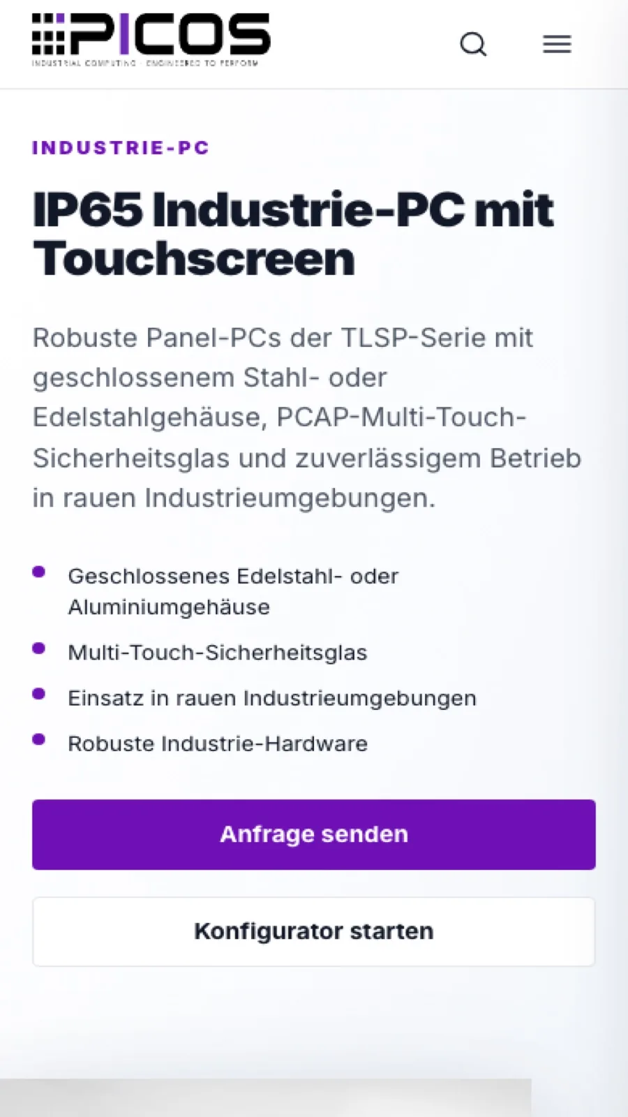 PICOS mobile product page