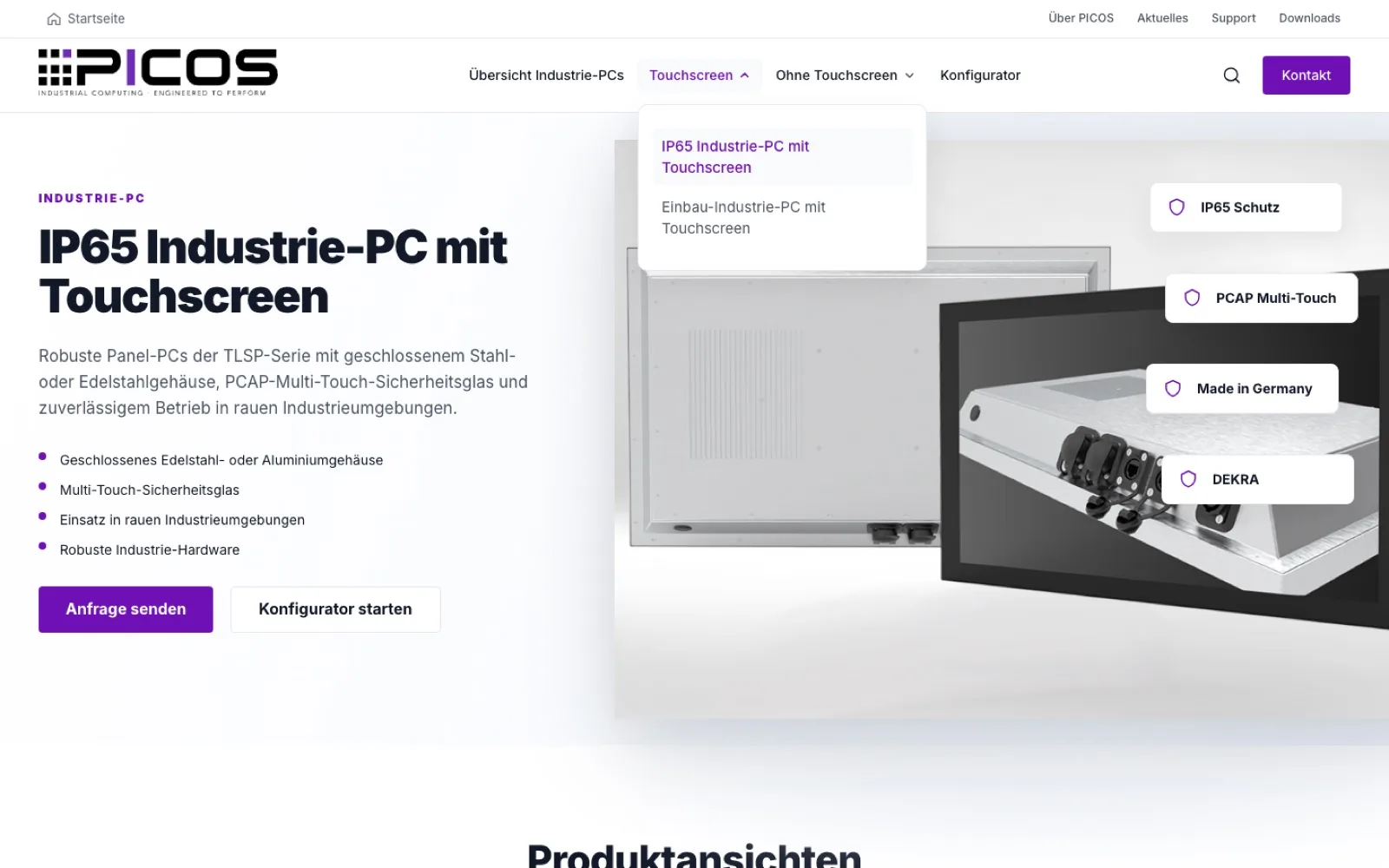 PICOS industrial product detail page with specifications