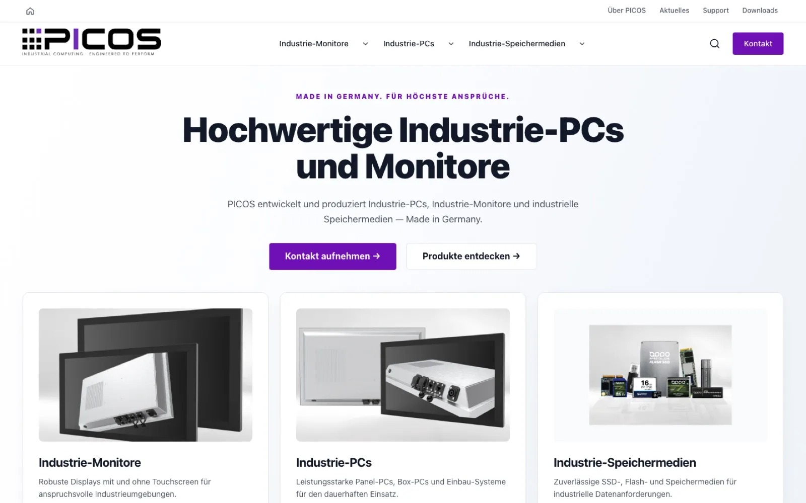 PICOS website search overlay with live suggestions