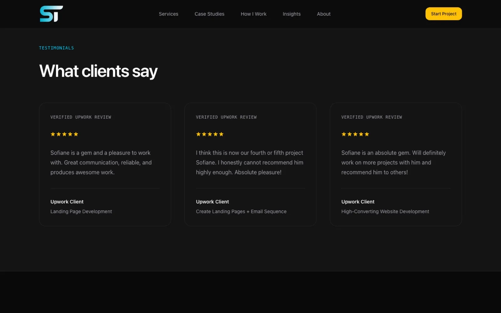 SofianeTrabelsi.com client testimonials section