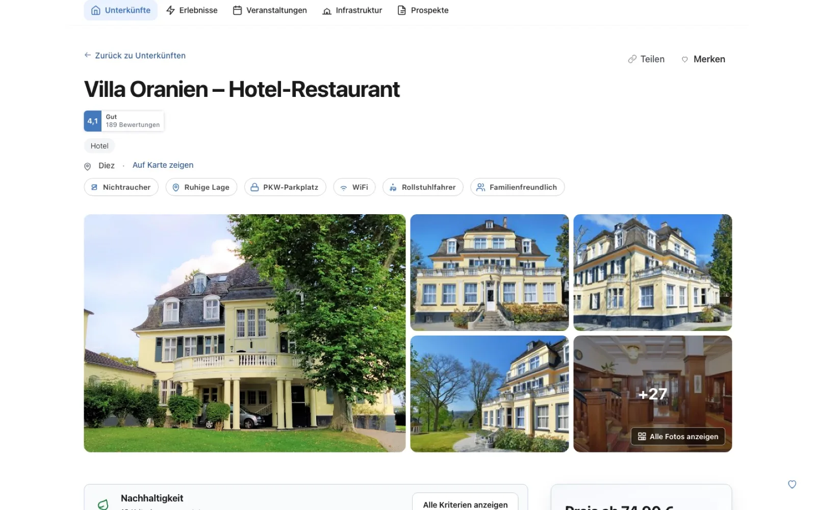 TourismDesk accommodation detail page with gallery and amenities
