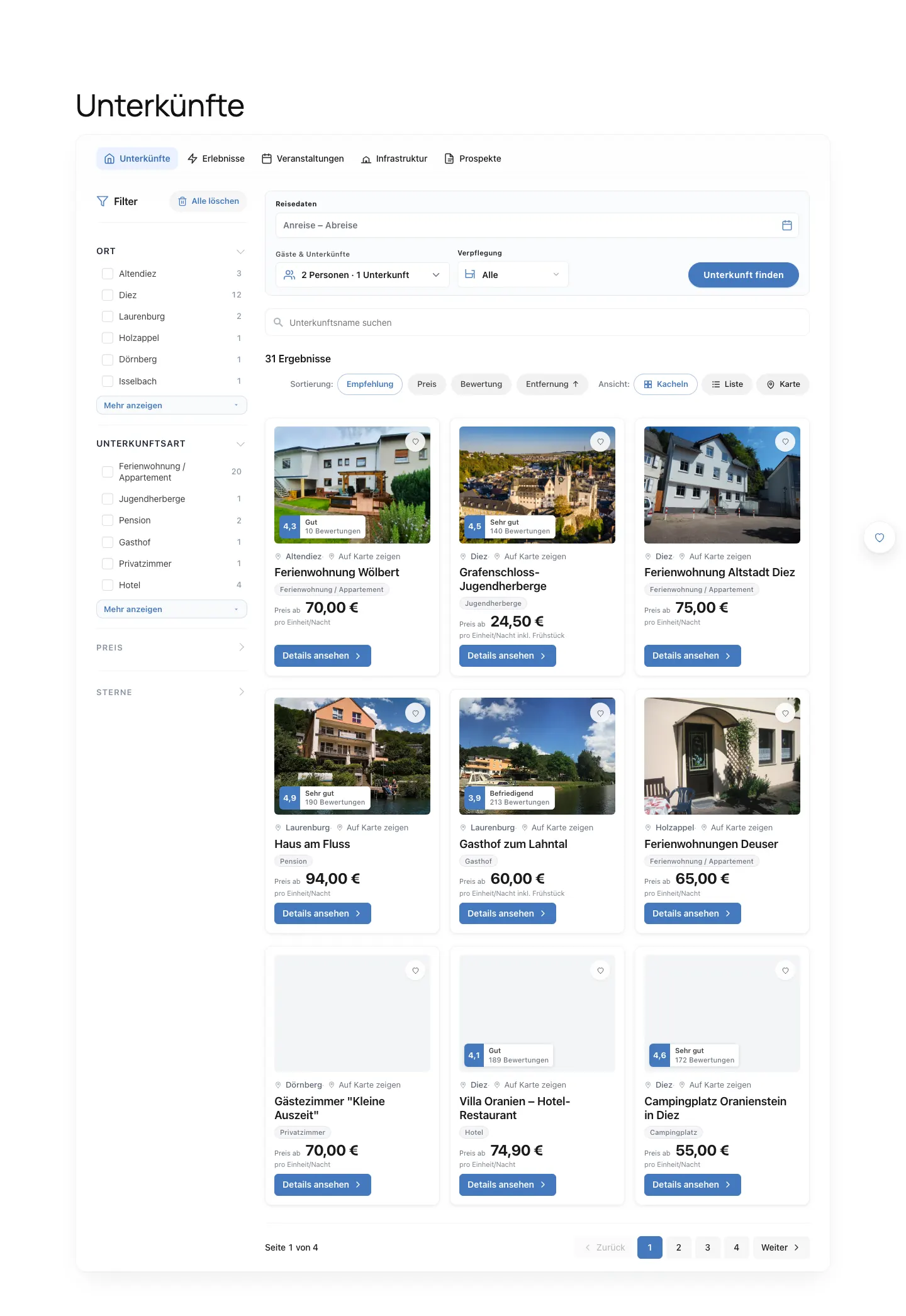 TourismDesk full accommodation listing page