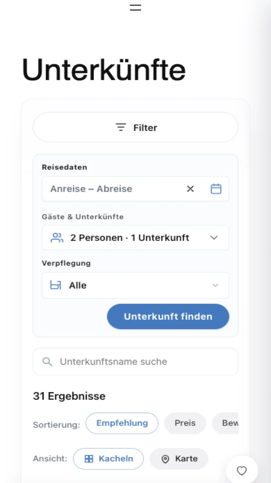TourismDesk mobile accommodation listing