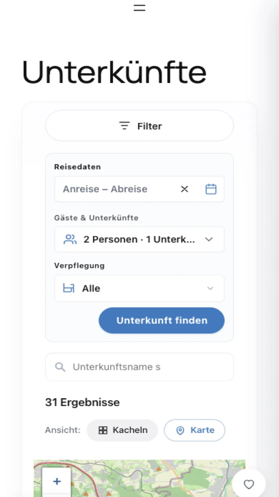 TourismDesk mobile navigation and search header