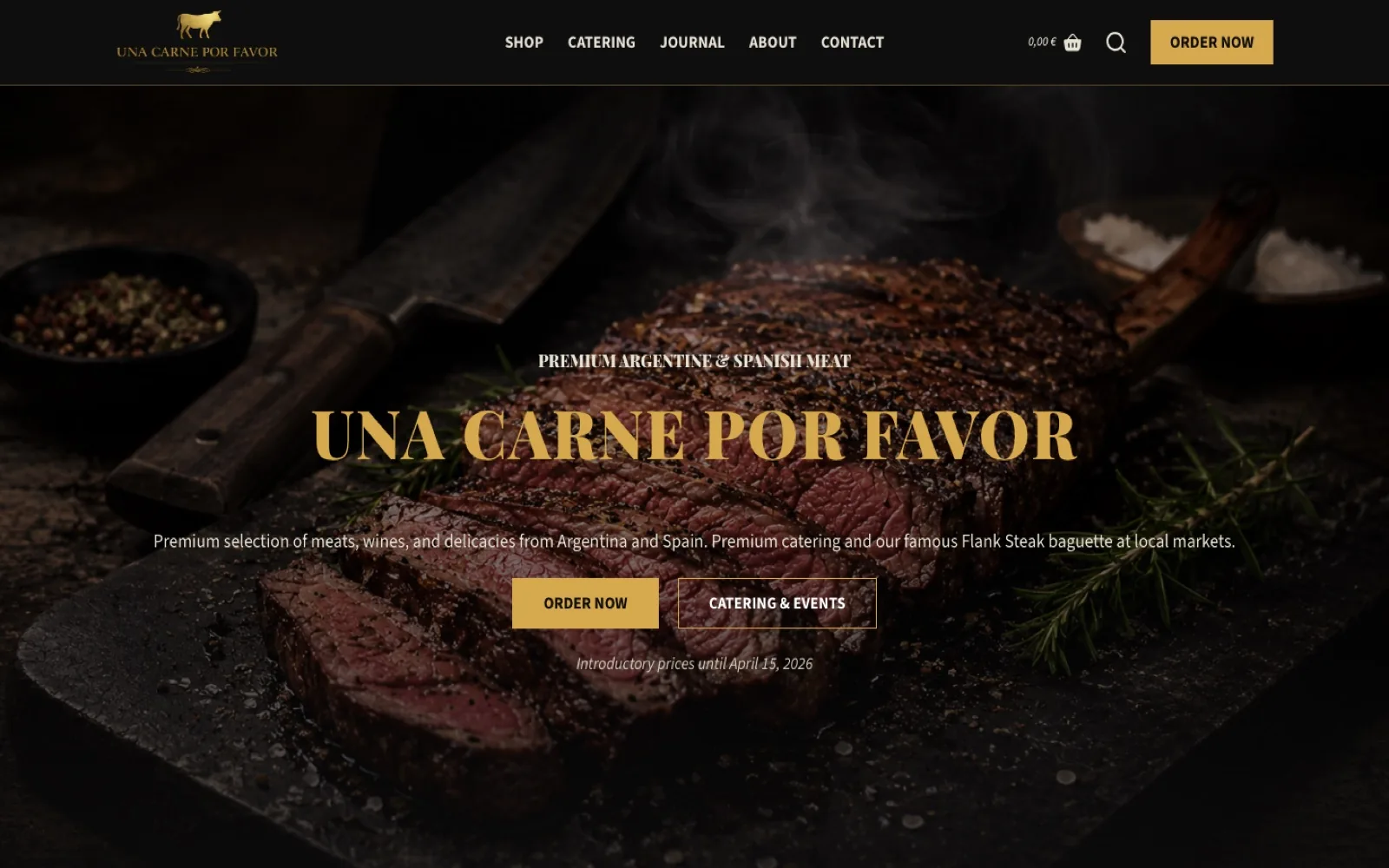 Una Carne Por Favor premium meat website homepage