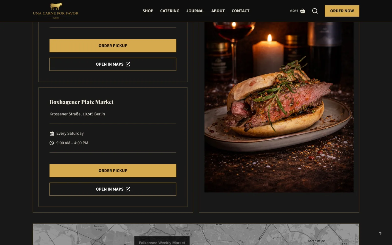 Una Carne Por Favor market pickup locations section