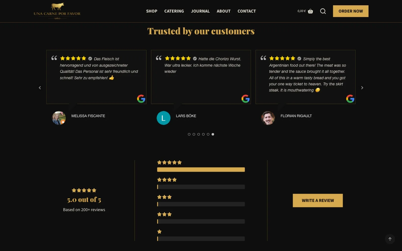 Una Carne Por Favor customer reviews section