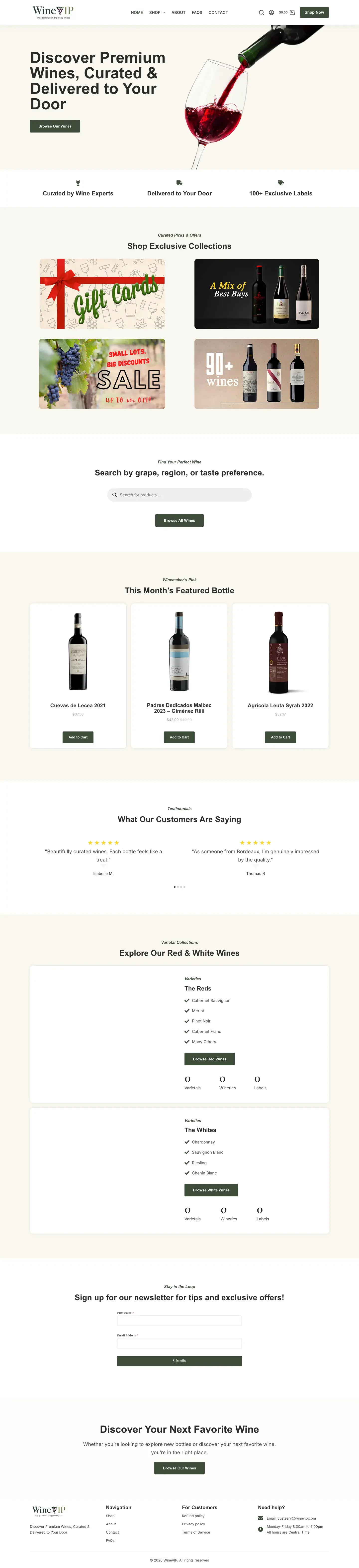 WineVIP full homepage layout