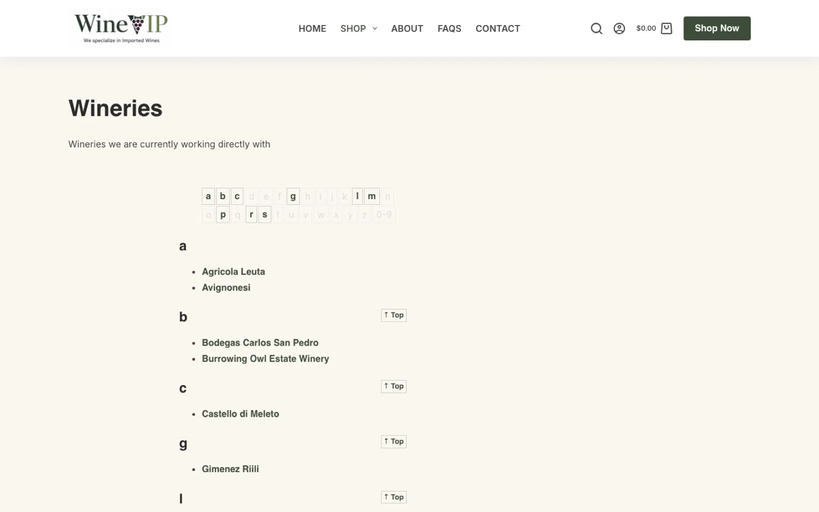 WineVIP winery directory page