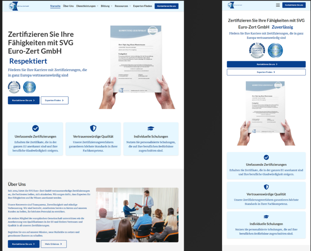 Expert Listing Management Website for SVG Euro-Zert