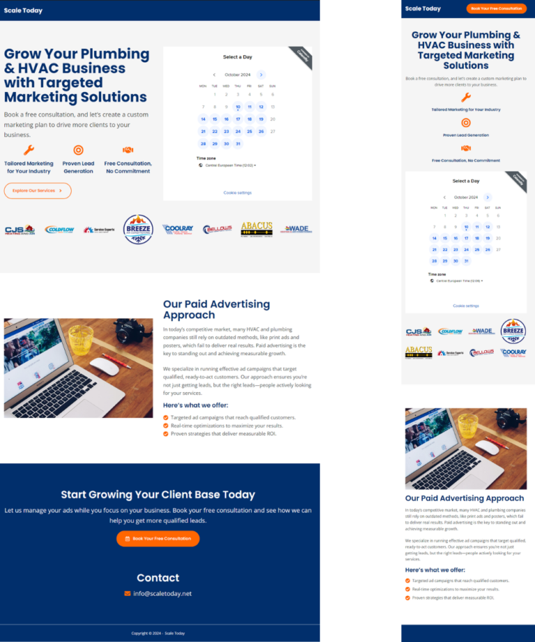 Landing Page with Integrated Booking System for HVAC and Plumbing Services